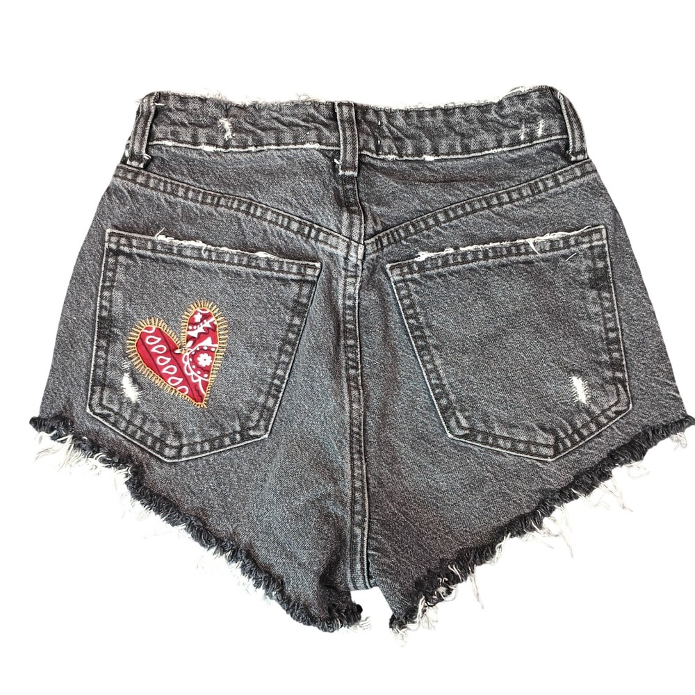 Zara Cut Off Denim Shorts Women Size 0 Black High Waist Cowgirl Boho